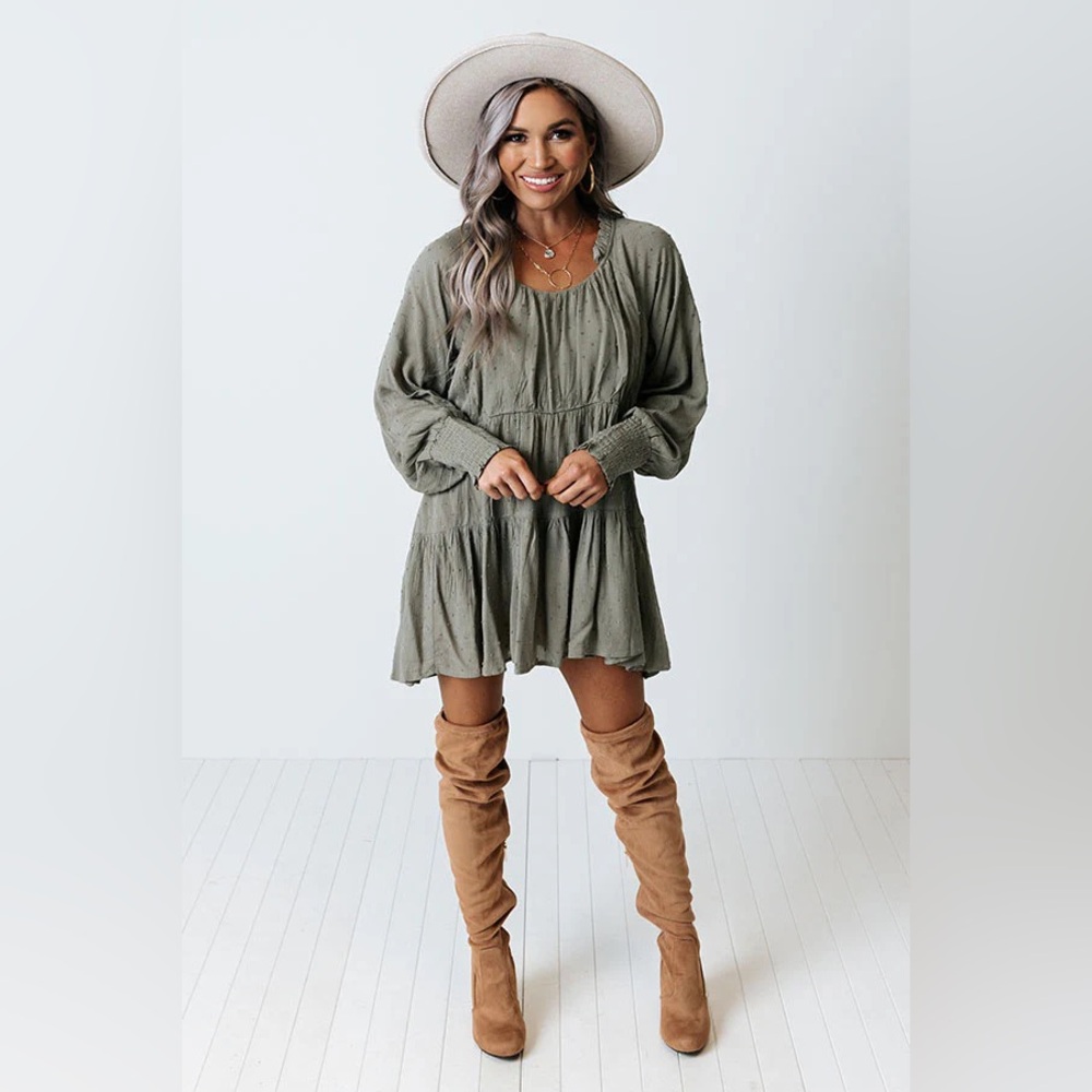Sage Green Long Sleeve Shirt /Dress - Picture 3 of 6